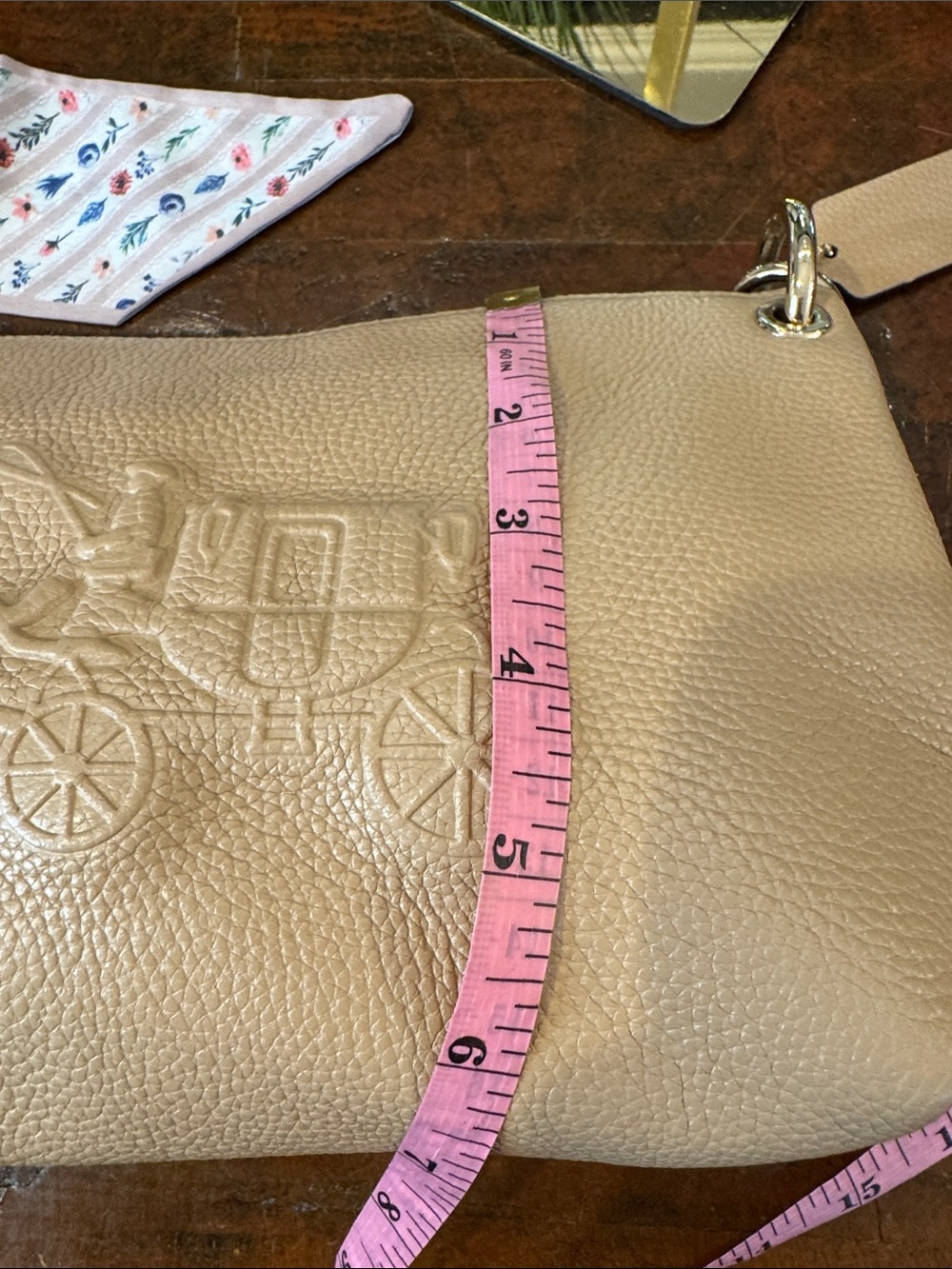 Coach Pebble Leather Shoulder Bag in Light Tan with Floral Scarf - Picture 15 of 15